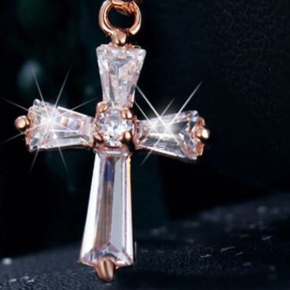 Beautiful Rose Gold Color Cross Pendant Necklace - Picture 2 of 6